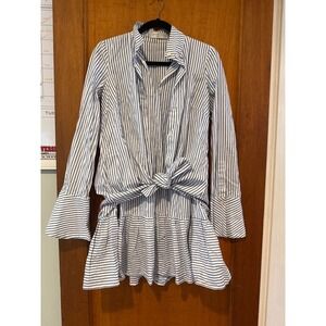 Caroline Constas short dress Oxford shirt blue white stripe long sleeve button S